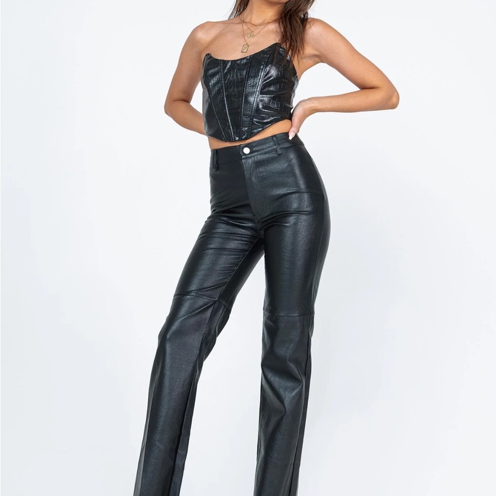 Princess Polly Black Leather Straight Leg Pants